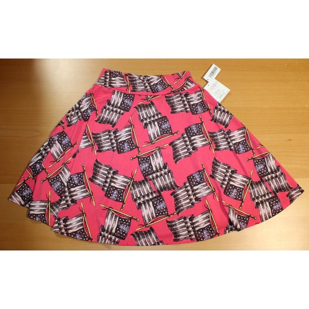 Lularoe Girl's 4th Of July Americana Azure Skirt Sz: 14 Youth Pink American Flag